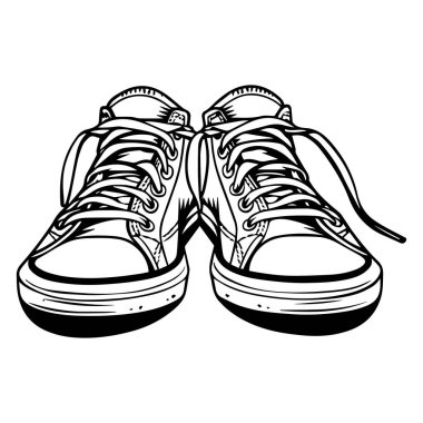 This image showcases a detailed outline of classic sneakers with laces, ideal for artistic projects, graphic designs, or fashion-related content.