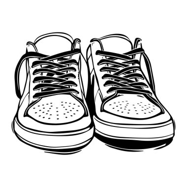 This illustration features a pair of stylish sneakers with a classic design, showcasing intricate lacing and detailed perforation, perfect for fashion.