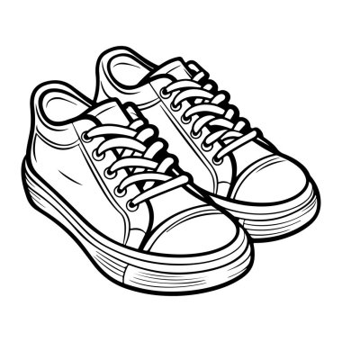 This black and white outline drawing features a classic pair of canvas sneakers. Perfect for design projects, apparel, or branding materials.