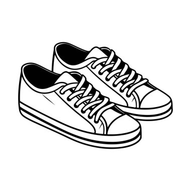 This illustration features a pair of stylish black and white sneakers, capturing classic design elements and youthful spirit, perfect for various uses.