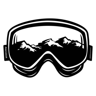 A creative illustration of stylish snow goggles featuring a mountain reflection in the lenses, perfect for winter sports enthusiasts and adventurous spirits.
