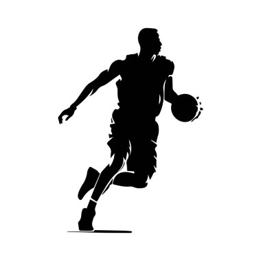 Capture the energy of sport with this dynamic silhouette of a basketball player dribbling. Perfect for fitness and athletic themes.