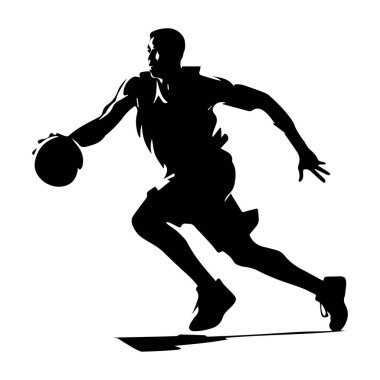 This dynamic silhouette captures a basketball player in action, emphasizing movement and athleticism while dribbling a ball on a minimalistic backdrop.