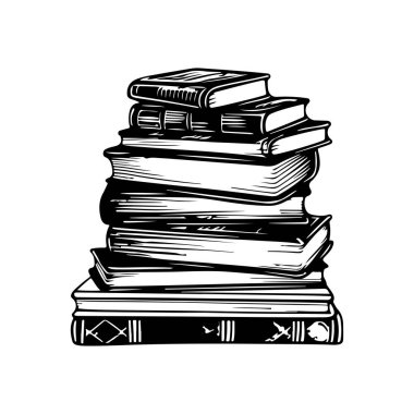 A detailed illustration of stacked vintage books capturing the essence of literature and knowledge. Perfect for educational themes and book-related content.