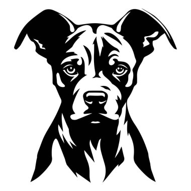 This striking illustration features a detailed portrait of a dog, showcasing its expressive face and unique features in a bold monochrome style.