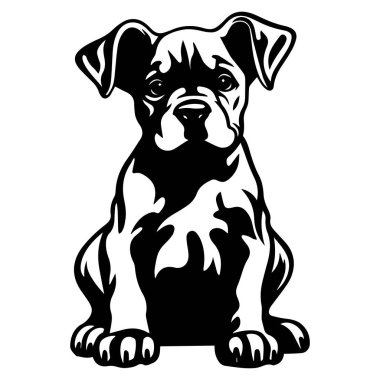 This charming illustration features a playful puppy in a black and white design. Ideal for pet lovers, this artwork captures the essence of youthful joy and companionship.