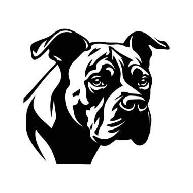 This striking black and white illustration features a loyal dog with captivating eyes and strong features, perfect for various artistic projects.
