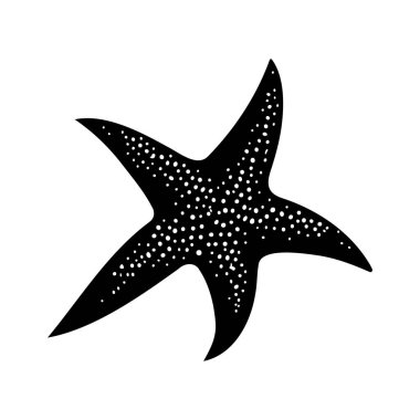 A striking black silhouette of a starfish adorned with white spots, perfect for marine-themed projects, beach artwork, or eco-friendly designs.