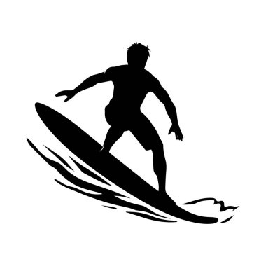 This dynamic silhouette captures a surfer gracefully riding a wave, embodying the thrill of adventure sports and ocean lifestyle. Perfect for aquatic themes.