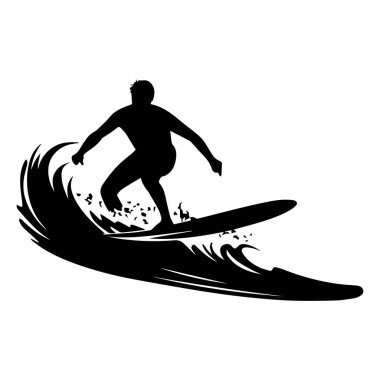 A dynamic silhouette of a surfer skillfully riding a wave, capturing the essence of summer sports and the thrill of ocean adventures. Perfect for lifestyle and adventure themes.