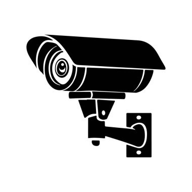 This black and white illustration of a security camera highlights surveillance technology, emphasizing safety and monitoring in various environments.