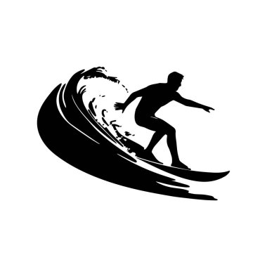 This artwork features a dynamic silhouette of a surfer expertly riding a wave, perfect for illustrating themes of adventure and active lifestyles.
