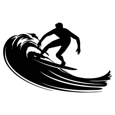 This dynamic silhouette features a surfer skillfully navigating a crashing wave, capturing the essence of action and adventure at the beach.