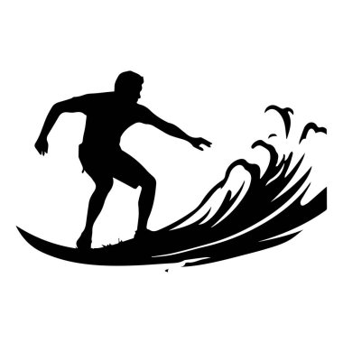 Dynamic silhouette of a surfer riding powerful waves captures the essence of adventure, freedom, and the thrill of water sports in a vibrant beach setting.