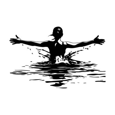 This striking minimalist silhouette captures a swimmer in motion, embracing freedom and joy as they splash through water, perfect for artistic projects.