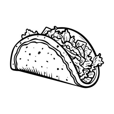 A detailed hand-drawn illustration of a taco filled with fresh ingredients, perfect for food-related projects and culinary advertisements.