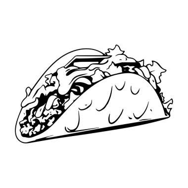This hand-drawn taco illustration showcases a delicious taco filled with fresh ingredients, perfect for emphasizing culinary creativity and flavor.