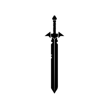 This black silhouette of a fantasy sword features intricate details, perfect for illustrations and creative projects involving battles or adventures.