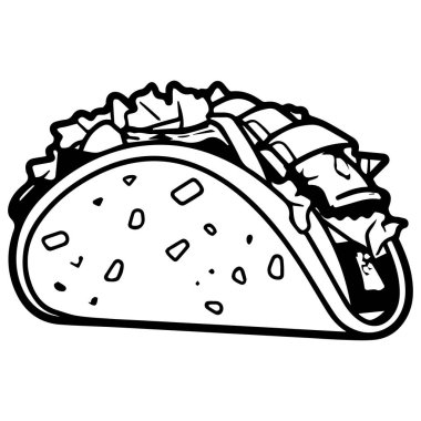 This hand-drawn illustration showcases a delicious taco filled with fresh ingredients, ideal for menus, culinary projects, or food-related designs.