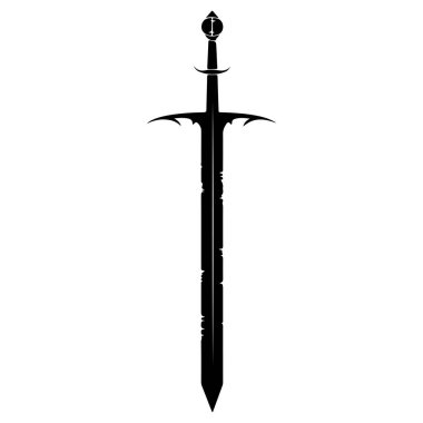 A detailed silhouette of a medieval sword featuring an elegant hilt and sharp blade, perfect for fantasy themes and historical illustrations.