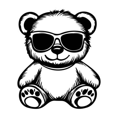 This illustration features a charming cartoon teddy bear wearing stylish sunglasses, radiating joy and cuteness, ideal for playful designs.