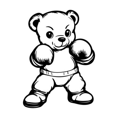 This illustration features a charming cartoon bear wearing boxing gloves, ready to take on challenges with a confident expression, perfect for playful themes.
