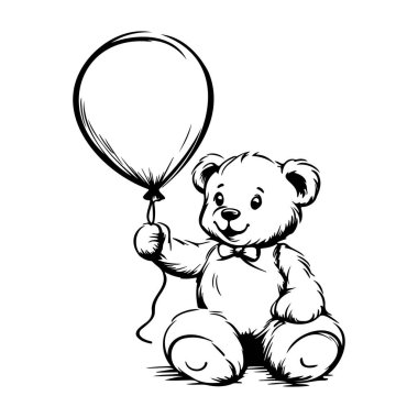 Adorable hand-drawn teddy bear holding a balloon brings joy and warmth. Perfect for children's themes, celebrations, and charming designs.