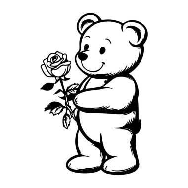 This charming illustration features a cute teddy bear holding a rose, radiating joy and innocence. Perfect for celebrations, love, and friendship themes.