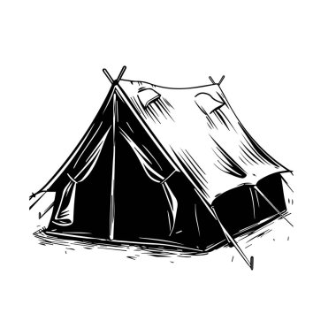 This hand-drawn illustration features a vintage camping tent, perfect for outdoor adventure themes. Ideal for projects about nature, exploration, and travel.