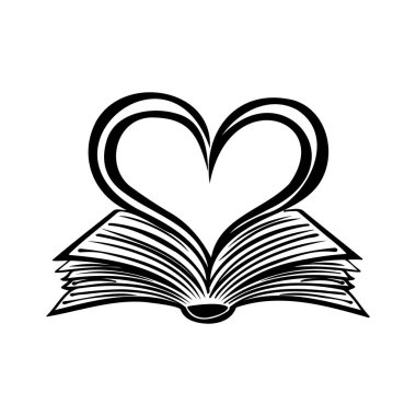This minimalistic illustration features an open book with heart-shaped lines, symbolizing the deep love for reading and literature. Perfect for art projects and educational themes.
