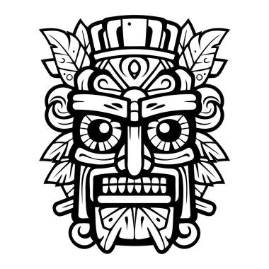 Discover a striking black and white tribal mask design that embodies indigenous art and cultural heritage, featuring intricate details and leaf elements.
