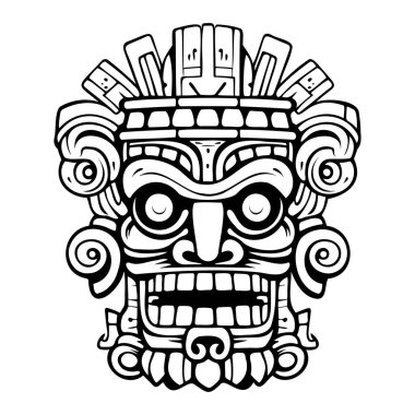 This striking black and white illustration showcases a detailed tribal mask, emphasizing rich cultural heritage and unique artistry in design.