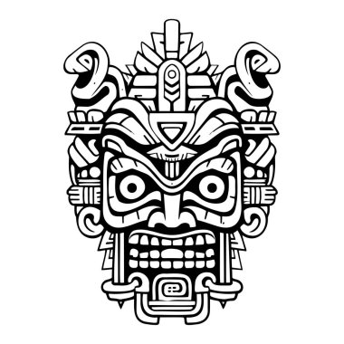 This striking black and white illustration features an intricate Aztec design. Perfect for artistic projects, cultural representations, or educational materials related to ancient civilizations.