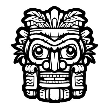 This intricate Aztec mask design showcases detailed geometric shapes and tribal motifs, reflecting the rich cultural heritage and artistry of ancient civilizations.