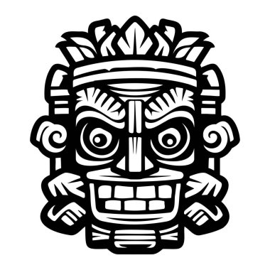 This black and white illustration features an intricately designed tribal mask, symbolizing rich cultural heritage and artistic expressions.