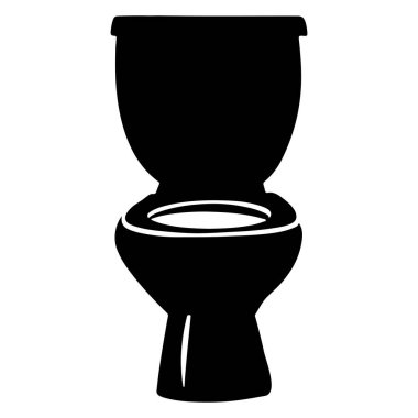 This simple black silhouette of a toilet on a white background serves as a perfect graphic representation for bathroom themes and decor ideas.