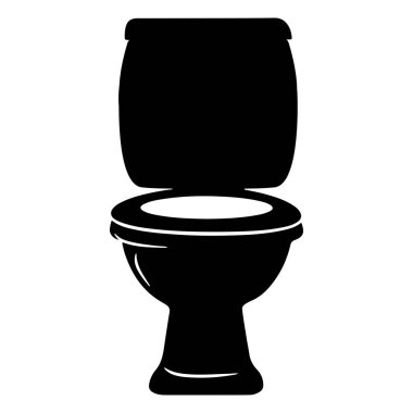 A classic black silhouette of a toilet with a closed lid on a white background. Ideal for designs focused on home decor and bathroom renovations.