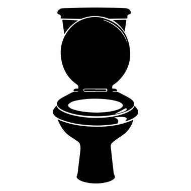 This black silhouette of a toilet offers a modern touch for bathroom design projects. Perfect for various applications in decor and hygiene themes.