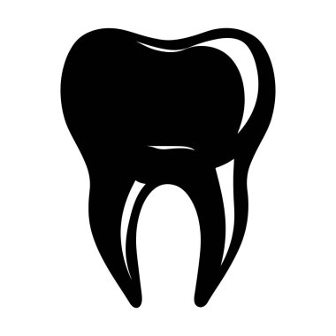 This minimalist black tooth icon represents dental health and hygiene, perfect for medical graphics, health brochures, or educational materials.