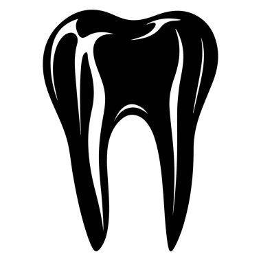 A striking black and white stylized tooth icon, perfect for representing dental health, hygiene, and care in educational and professional materials.
