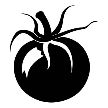 This striking black and white silhouette of a tomato presents a unique artistic interpretation, ideal for graphic designs and culinary themes.