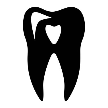 This abstract illustration features a black tooth silhouette integrated with a heart, symbolizing love for dental care and oral health.