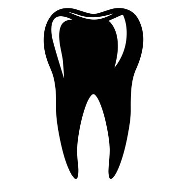 A sleek black illustration of a tooth representing dental health, hygiene, and care. Ideal for educational use or dental service branding.