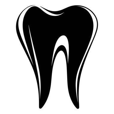 A stylized black illustration of a single tooth emphasizes its shape and form, suitable for dental health topics and educational purposes.