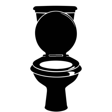 This black and white illustration of a toilet bowl features an open lid and a classic design, perfect for modern graphic projects and restroom themes.