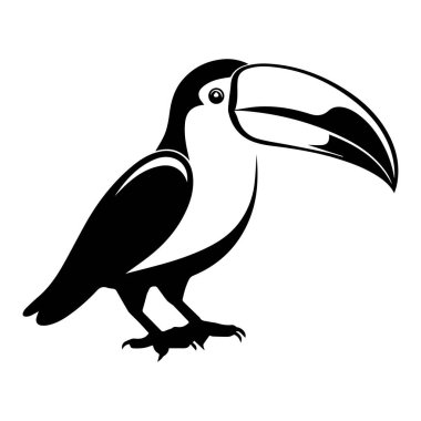 This striking black and white toucan illustration features a prominent beak and elegant lines, ideal for nature-themed designs or creative projects.