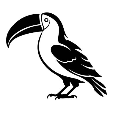 This stunning black and white illustration showcases a toucan bird, highlighting its unique beak and elegant feather details in minimalist style.