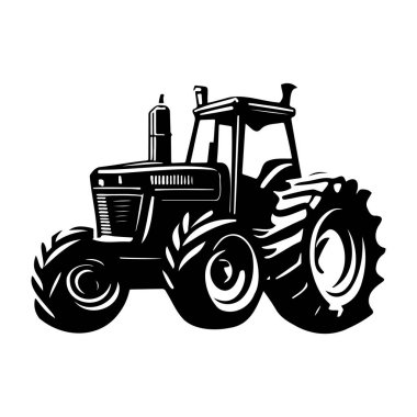This black and white silhouette of a vintage tractor showcases classic agricultural design ideal for farming-related projects and themes.
