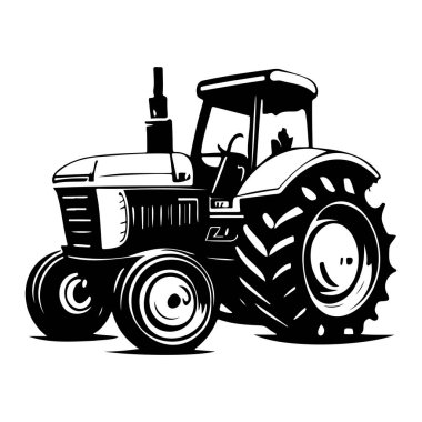 This black and white illustration of a vintage tractor symbolizes traditional farming. Ideal for agriculture-related projects, this graphic captures the essence of rural life.
