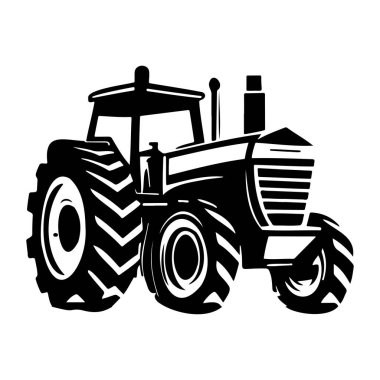 A striking silhouette of a modern farm tractor highlighting its large tires and sleek design, perfect for agricultural-themed projects and illustrations.